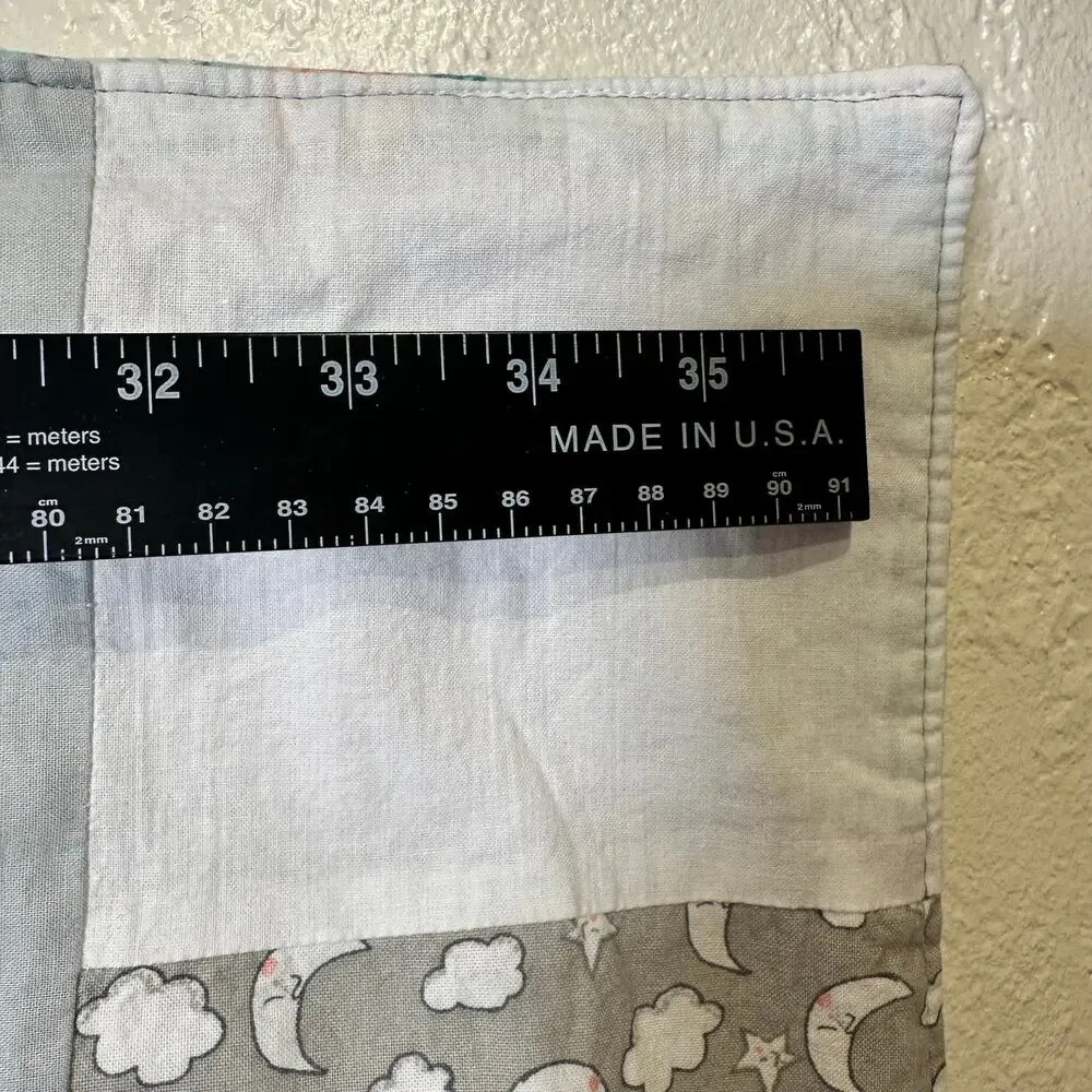 Handmade Baby Quilt 30 x 36 Hedgehog Floral Turquoise Pink Gray Original Gift